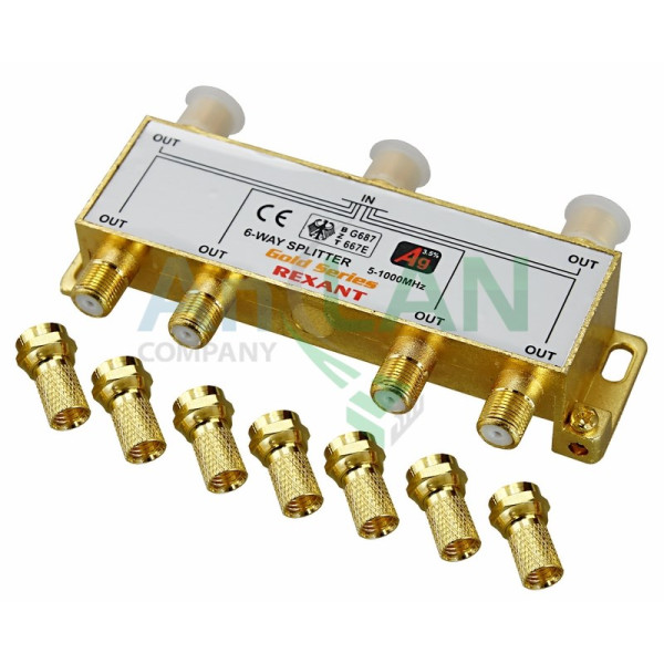 REXANT 05-6104-1 ДЕЛИТЕЛЬ ТВ x 6 + 7шт. F BOX 5-1000 МГц GOLD