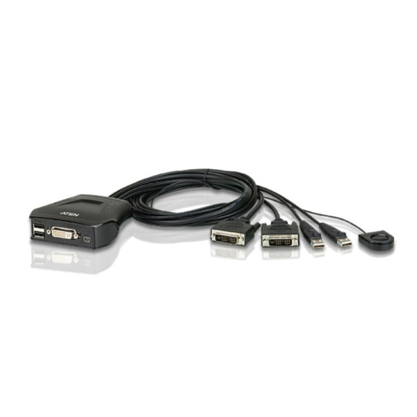 ATEN CS22D-AT Переключатель, электрон., DVI-D+KBD+MOUSE, 1> 2 блока/порта/port USB, со встр. KVM-шнурами USB 2x1.2м., (ПЕРЕКЛЮЧЕНИЕ МЕЖДУ ПОРТАМИ ТОЛЬКО ВЫНОСНОЙ КНОПКОЙ!, консоль управления - USB, DDC2B)