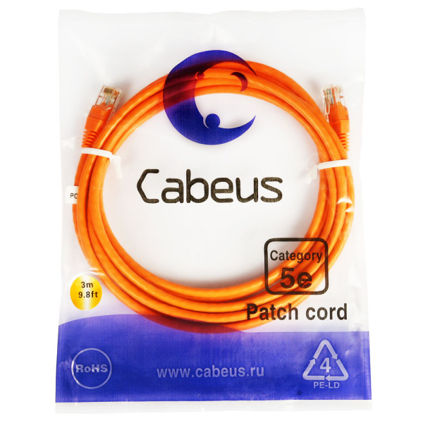 Cabeus PC-UTP-RJ45-Cat.5e-3m-OR Патч-корд UTP, категория 5e, 3 м, неэкранированный, оранжевый