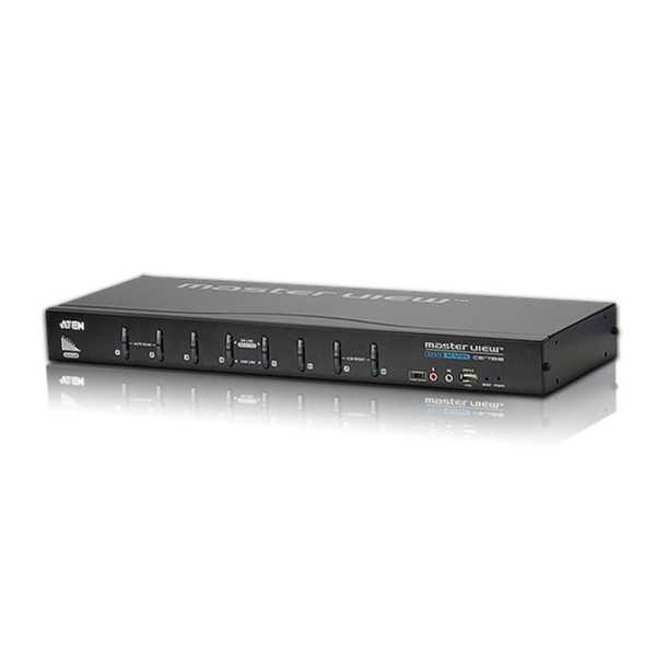 ATEN CS1768-AT-G Переключатель, электрон., KVM+Audio, 1 user USB+DVI => 8 cpu USB+DVI, со шнурами USB DVI-D 2x1.8м., 1920x1200 DVI Single Link/2048x1536 VGA, 1U 19, исп.спец.шнуры, OSD, каскад 512, (2-портовый USB 2.0 hub)