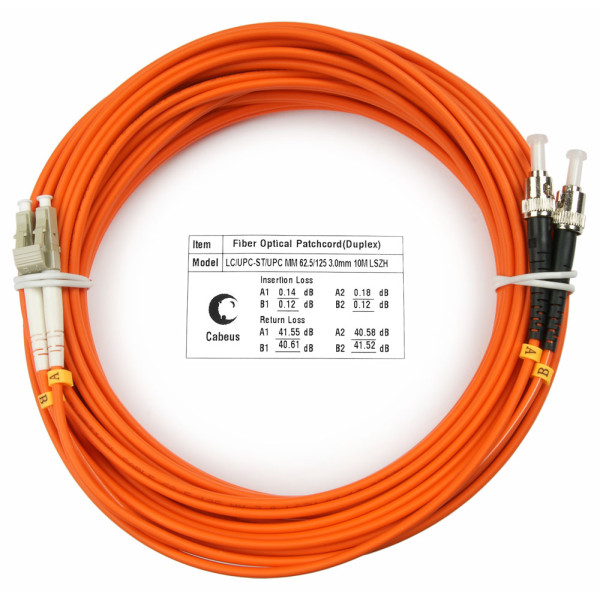 Cabeus FOP-62-LC-ST-15m Шнур оптический duplex LC-ST 62,5/125 mm 15м LSZHОдномодовые и многомодовые оптические патч-корды, LC/PC-ST/PC, дуплекс