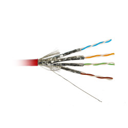 Hyperline SFTP4-C7-S23-IN-LSZH-RD-500 (SFTP4-C7-S23-IN-FRLSZH-RD-500) (SSTP4-C7-SOLID-INDOOR-LSZH-500) (500 м) Кабель витая пара, экранированная S/FTP, категория 7, 4 пары (23 AWG), одножильный (solid), LSZH, нг(С)-HF