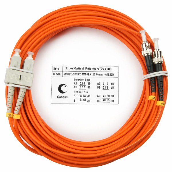 Cabeus FOP-62-SC-ST-15m Шнур оптический duplex SC-ST 62,5/125 mm 15м LSZHОдномодовые и многомодовые оптические патч-корды, ST/PC-SC/PC, дуплекс