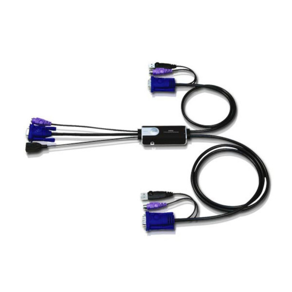 ATEN CS52-A7 Переключатель, электрон., KVM, 1 user PS/2+ MOUSE USB+VGA => 2 cpu PS/2+MOUSE USB+VGA, со встр,шнурами USB 2x1,2м,, 1600x1200, настол,, исп,стандарт,шнуры, без OSD, некаскад