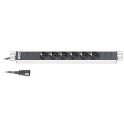 Hyperline SHT19-6SH-2.5IEC Блок розеток для 19 шкафов, горизонтальный, 6 розеток Schuko (10A), 230 В, кабель питания 3х1мм2, длина 2.5 м, с вилкой EC 320 C14, 482.6 мм x 44.4 мм x 44.4 мм (ДхШхВ)Блоки розеток Hyperline