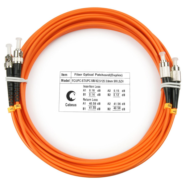 Cabeus FOP-62-FC-ST-20m Шнур оптический duplex FC-ST 62,5/125 mm 20м LSZHОдномодовые и многомодовые оптические патч-корды, ST/PC-FC/PC, дуплекс