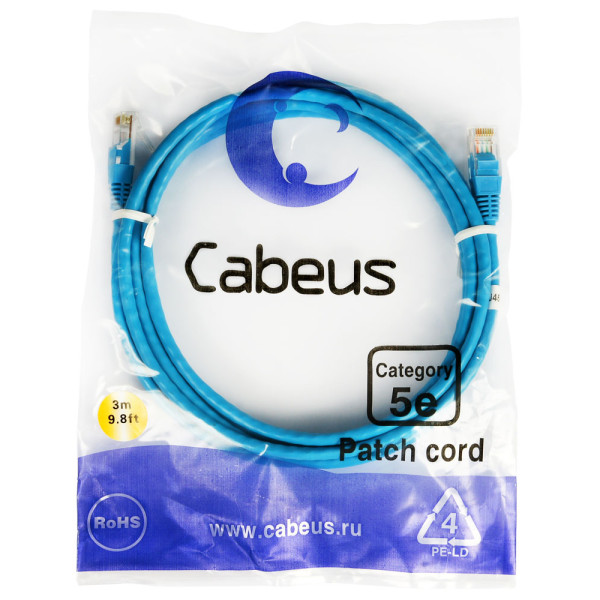 Cabeus PC-UTP-RJ45-Cat.5e-3m-BL Патч-корд UTP, категория 5е, 3 м, неэкранированный, синий