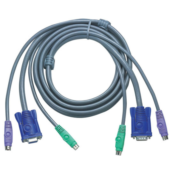 ATEN 2L-1005P/C Шнур, мон+клав+мышь PS/2, HD DB15+2x6MINI-DIN, Female/2xMale-3xMale, 8+6+6 проводов, опрессованный, 5 метр,, черный