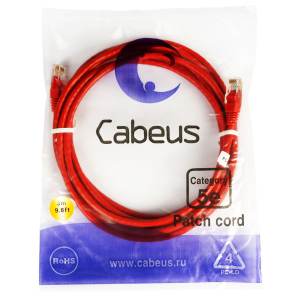 Cabeus PC-UTP-RJ45-Cat.5e-3m-RD Патч-корд UTP, категория 5e, 3 м, неэкранированный, красный
