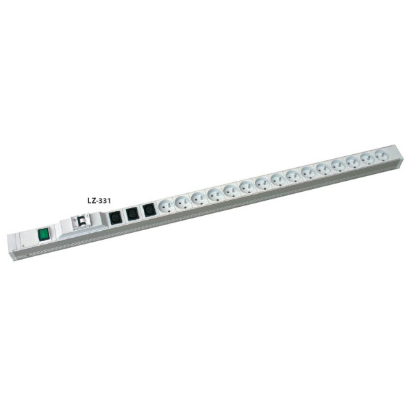 ZPAS WZ-LZ33-10-SU-000 Блок розеток, 15 розеток + 3 IEC 320 C13, с индикатором и автоматом (длина 1080 мм) (LZ-331) (Schuko)Блоки розеток серии LZ