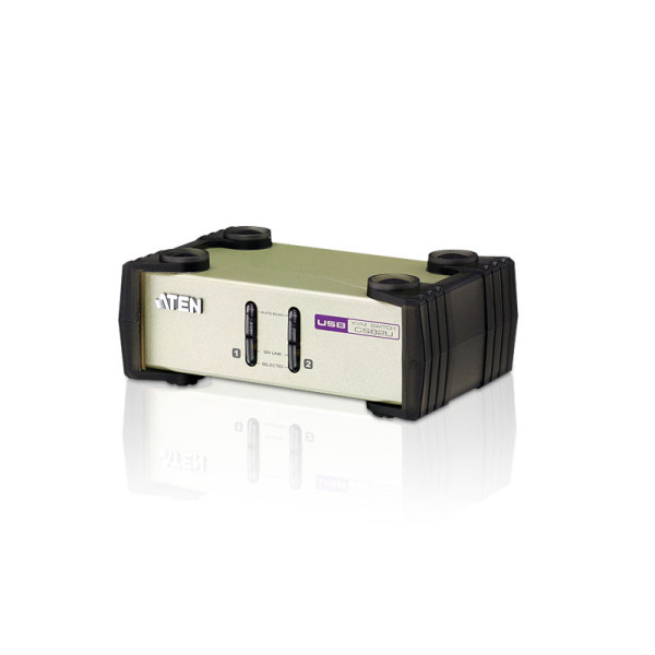 ATEN CS82U-AT Переключатель, электрон., KVM, 1 user PS2/USB+VGA => 2 cpu PS2/USB+VGA, со шнурами PS2/USB 2х1.2м., 2048x1536, настол., исп.стандарт.шнуры, без OSD, некаскад.