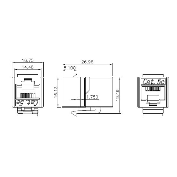 Hyperline CA2-KJ-C5e-WH Проходной адаптер (coupler), RJ-45(8P8C) формата Keystone Jack, категория 5e, 4 пары, белыйПроходной адаптер RJ-45 типа Keystone Jack, категория 5е