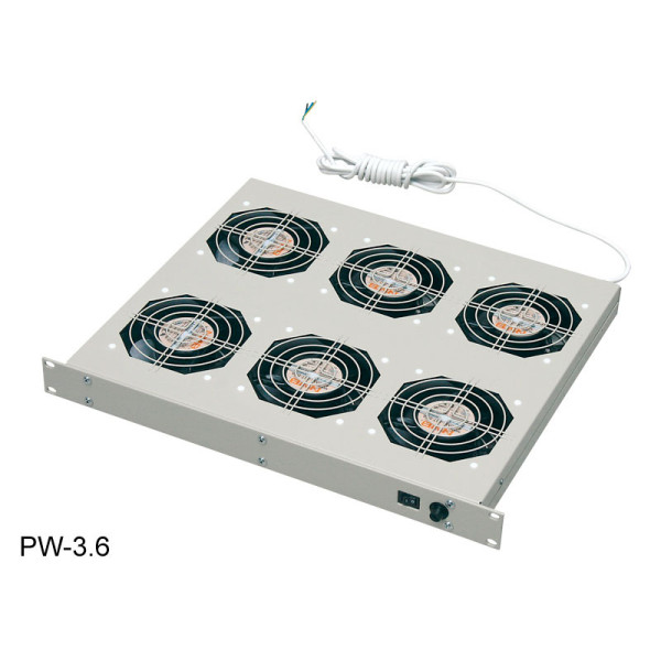 ZPAS WZ-PW36-00-00-011 Модуль вентиляторный 19, с уровнем шума 40 Дб, глубина 380 mm, 6 вентиляторов, номинальная мощность 132 Вт, с разъемом под термостат, цвет серый (RAL 7035) (PW-3,6)19 вентиляционные панели PW
