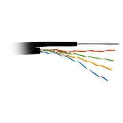 Hyperline UUTP4-C5E-S24-SW-OUT-PE-BK-500 (500 м) Кабель витая пара U/UTP, кат.5e, 4 пары (24 AWG), одножильн. (solid), с металл. тросом, внешний, PE, -40°C - +60°C, черный - гарантия: 15 лет компонентная