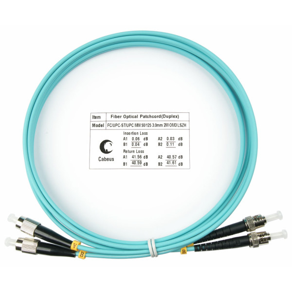 Cabeus FOP-50-FC-ST-2m Шнур оптический duplex FC-ST 50/125 mm OM3 2м LSZH