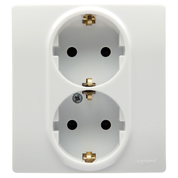 LEGRAND 672233 Модуль розетки 2 х 2К+З со шторками, 10AX, автоматические зажимы, немецкий стандарт, белый, ETIKA