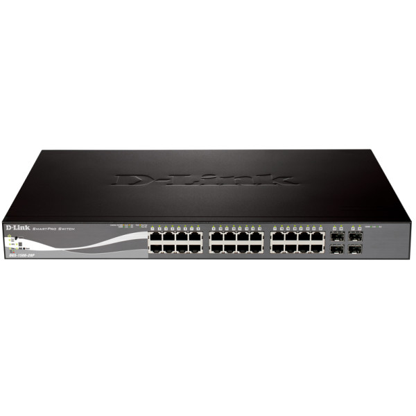 D-Link DGS-1500-28P/A1A Настраиваемый коммутатор Web Smart с 24 портами 10/100/1000Base-T с поддержкой PoE и 4 портами 1000Base-X SFP