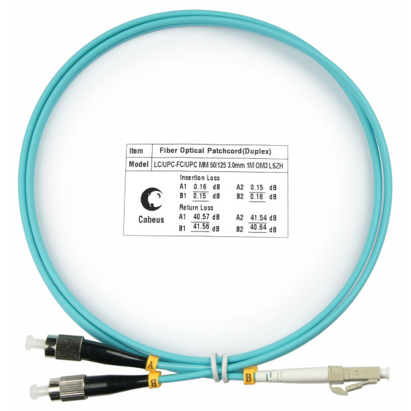 Cabeus FOP-50-LC-FC-1,5m Шнур оптический duplex LC-FC 50/125 mm OM3 1,5м LSZH