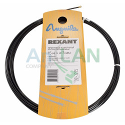 REXANT 27-1215 Протяжка кабельная (мини УЗК в бухте), 15м, черный нейлон, d=3мм, латунный наконечник, заглушка.