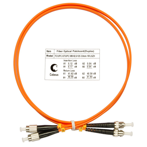 Cabeus FOP-62-FC-ST-1,5m Шнур оптический duplex FC-ST 62,5/125 mm 1,5м LSZHОдномодовые и многомодовые оптические патч-корды, ST/PC-FC/PC, дуплекс