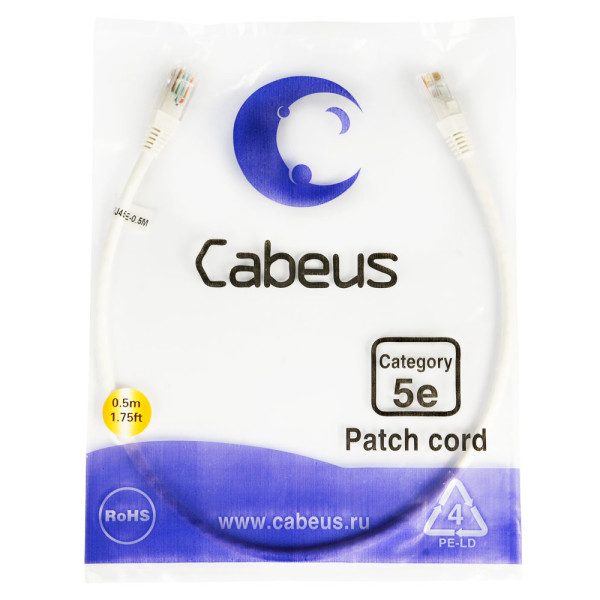 Cabeus PC-UTP-RJ45-Cat.5e-0.5m-WH Патч-корд UTP, категория 5e, 0.5 м, неэкранированный, белый
