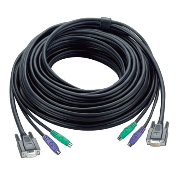 ATEN 2L-1010P/C Шнур, мон+клав+мышь PS/2, HD DB15+2x6MINI-DIN, Female/2xMale-3xMale, 8+6+6 проводов, опрессованный, 10 метр,, черный