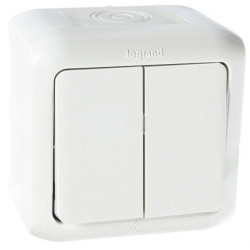 LEGRAND 782302 Выключатель 2-клавишный, 10А, белый, IP44, Quteo
