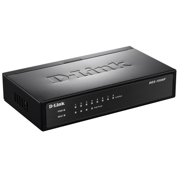 D-Link DES-1008P/C1A Неуправляемый коммутатор с 8 портами 10/100Base-TX (4 порта с поддержкой PoE)