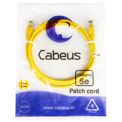 Cabeus PC-UTP-RJ45-Cat.5e-1.5m-YL Патч-корд UTP, категория 5e, 1.5 м, неэкранированный, желтый