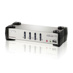 ATEN CS1734B-A7-G Переключатель, электрон, KVM+Audio+USB 2,0, 1 user USB+VGA => 4 cpu PS2/USB+VGA, со шнурами USB 2х1,2м,+2х1,8м,, 2048x1536, настол,, исп,спец,шнуры, OSD, некаскад,,