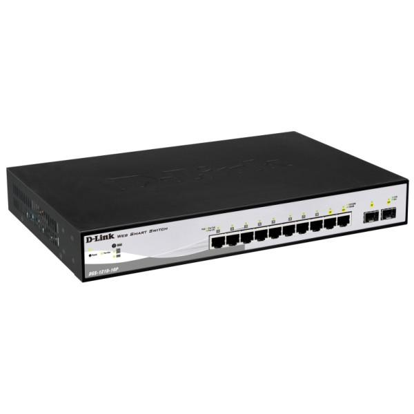 D-Link DGS-1210-10P/C1A Настраиваемый коммутатор WebSmart с 8 портами 10/100/1000Base-T с поддержкой PoE и 2 комбо-портами 100/1000Base-T/SFP