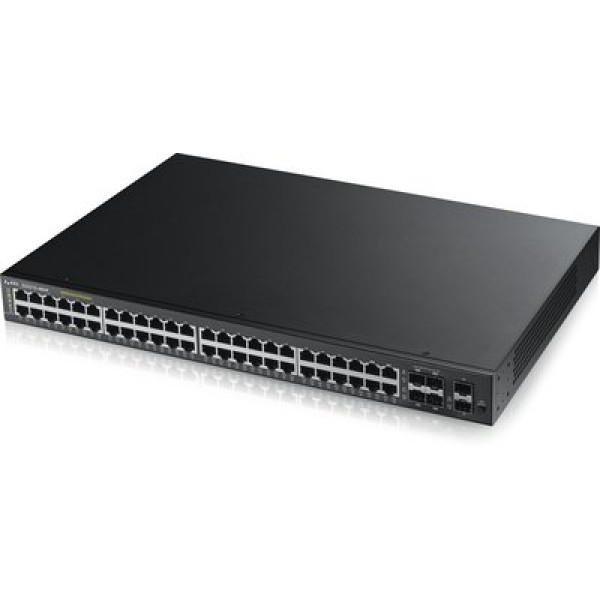 ZyXEL GS2210-48HP Управляемый PoE-коммутатор Gigabit Ethernet с 48 разъемами RJ-45 из которых 4 совмещены с SFP-слотами и 2 дополнительными SFP-слотами