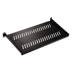 Hyperline SRVA-250-RAL9005 Полка угловая с перфорацией 19, 1U, ширина 448 мм (ширина по задней стенке 482 мм), глубина 250 мм (до 25 кг), цвет черный (RAL 9005)