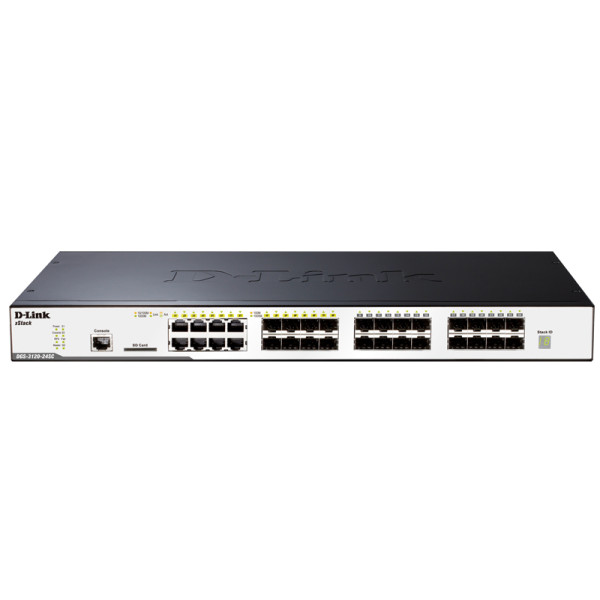 D-Link DGS-3120-24SC/B1ARI Управляемый коммутатор 3 уровня с 16 портами 100/1000Base-X SFP, 8 комбо-портами 100/1000Base-T/SFP, 2 портами 10GBase-CX4