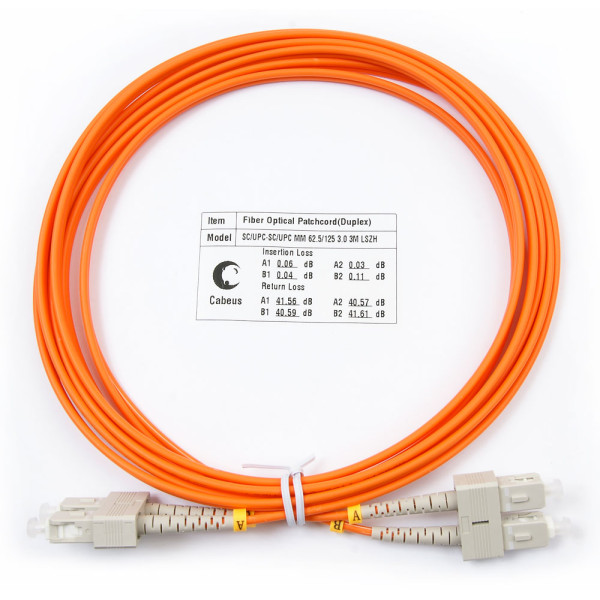 Cabeus FOP-62-SC-SC-3m Шнур оптический duplex SC-SC 62,5/125 mm 3м LSZHОдномодовые и многомодовые оптические патч-корды, SC/PC-SC/PC, дуплекс
