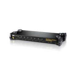 ATEN CS1758Q9-AT-G Переключатель, электрон., KVM+Audio, 1 user USB+VGA => 8 cpu PS2/USB+VGA, без шнуров, 2048x1536, 1U 19, исп.спец.шнуры, OSD, каскад 512