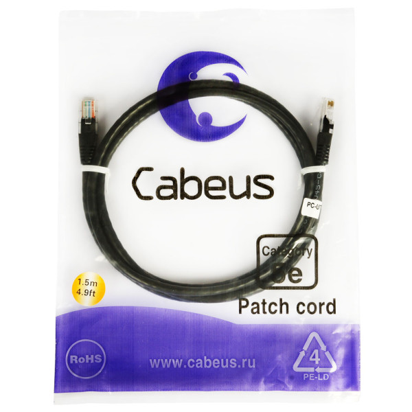 Cabeus PC-UTP-RJ45-Cat.5e-2m-BK Патч-корд UTP, категория 5e, 2 м, неэкранированный, черный