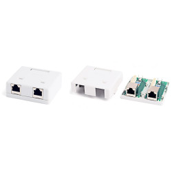 Hyperline SB2-2-8P8C-C5e-SH-WH Розетка компьютерная RJ-45(8P8C), категория 5e, экранированная, двойная, внешняя, Dual IDCЭкранированные розетки RJ-45, категория 5е, тип 2