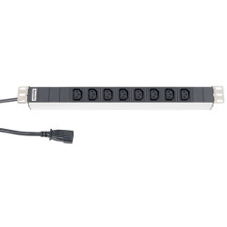 Hyperline SHT19-8IEC-2.5IEC Блок розеток для 19 шкафов, горизонтальный, 8 x IEC 320 C13 (10A), 230 В, кабель питания 3х1мм2, длина 2.5 м, с вилкой IEC 320 C14, 482.6 мм x 44.4 мм x 44.4 мм (ДхШхВ)Блоки розеток Hyperline