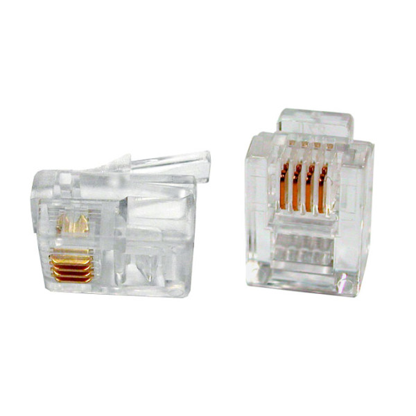 Hyperline PLUG-6P4C-P-C2-100 Телефонный разъем RJ-12(6P4C) (3 µ/ 3 микродюйма) (100 шт)